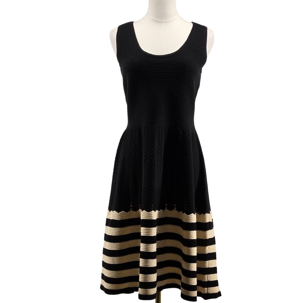 Kate Spade Dress Womens M Black Sweater Fit & Flare Tank Knee Length Striped